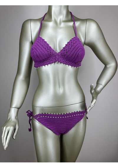 İvita Koyu Mor İnci Detaylı Çok Tarz El Yapımı Tığ Örgüsü Bikini