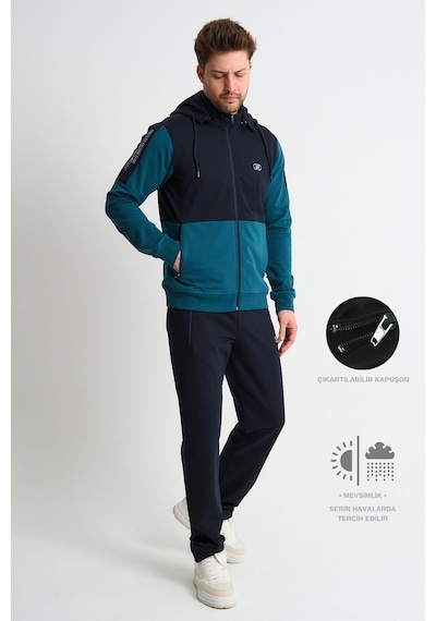 Shooter Sportswear Shooter Premium Erkek Eşofman Takımı Mevsimlik Kapüşonlu Rahat Kalıp Petrol Mavisi