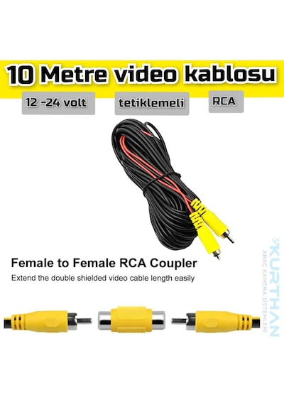 10 Metre Araç Kamerası Video Kablosu Tetiklemeli Rca Soket