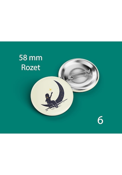 58 Mm Buton Rozet İğneli Çanta Kıyafet Rozeti Ay Sandallı Kadın Çok Renkli