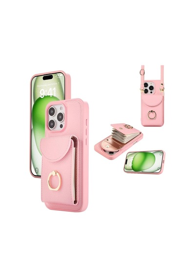 Teleplus Apple Uyumlu iPhone 16 Pro Kılıf Kartlıklı Yüzüklü El Askılı H34 Kılıf