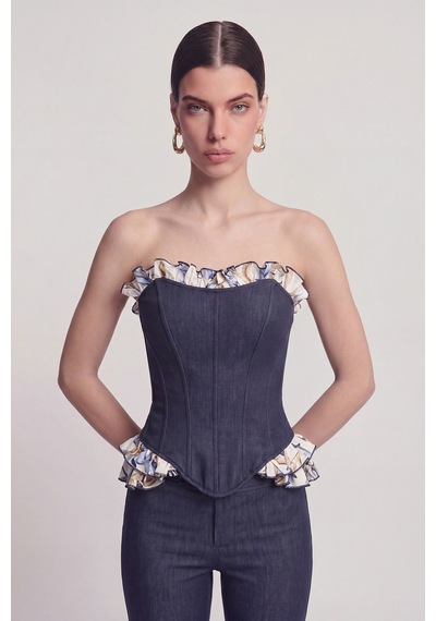 Holly Lolly Jean Görünümlü Fırfır Detaylı Korse Venus Büstiyer Lacivert Holly Lolly Jean Görünümlü Fırfır Detaylı Korse Venus Büstiyer Lacivert