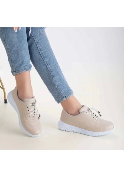 Kadın Hakiki Deri Günlük Sneaker Ayakkabı Krem