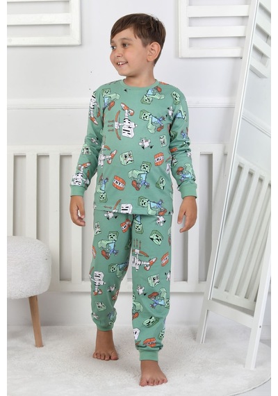 Zuzunga Computer Game Desenli Erkek Çocuk Pijama Takımı Yeşil