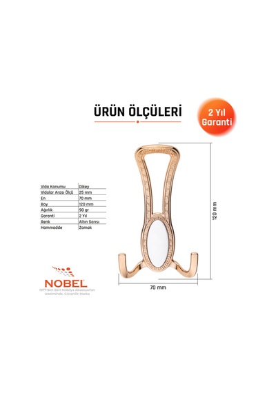 Seçi L Portmanto Askısı, Metal Vestiyer Askısı, 90 Gr, Dolap Ve Duvar Askılığı, Altin Vidalı