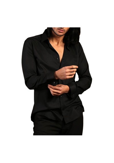 Dicotto Siyah Dar Kesim Micro Kumaş Kol Düğmeli Slim Fit Erkek Gömlek - 201-6 001