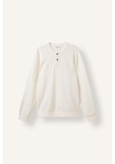 Defacto Regular Fit Triko Görünümlü Henley Yaka Uzun Kollu Basic Sweatshirt H5041ax26auer238 Ekru-er238