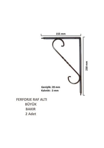 Ferforje Raf Altı, Büyük, Bakır, Vidalar Dahil, 2 Adet Bakır