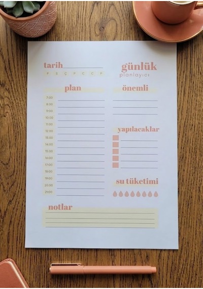 A4 Minimalist Saatlik Günlük Planlayıcı Şablonu 50 Yaprak Çok Renkli