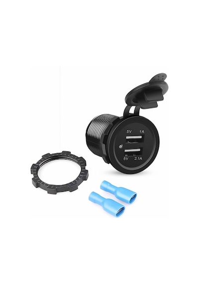 12V Dual USB Araç Şarj Soketi 5V 1A 2.1A Çift USB Ledli Su Geçirmez Şarj Adaptörü Oto