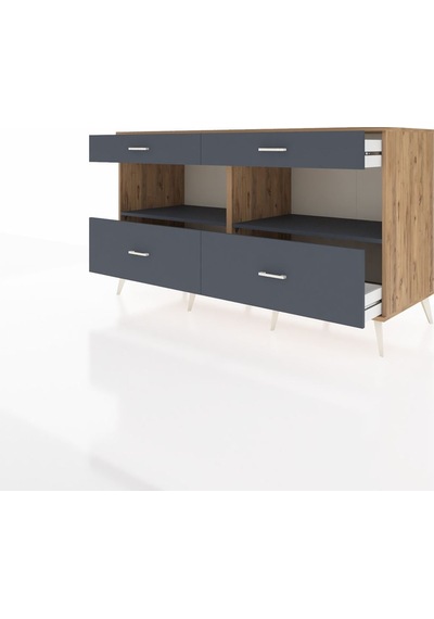 Kronos Konsol 2 Raflı 4 Çekmeceli 176x59x99 Çam-antrasit Çam-antrasit