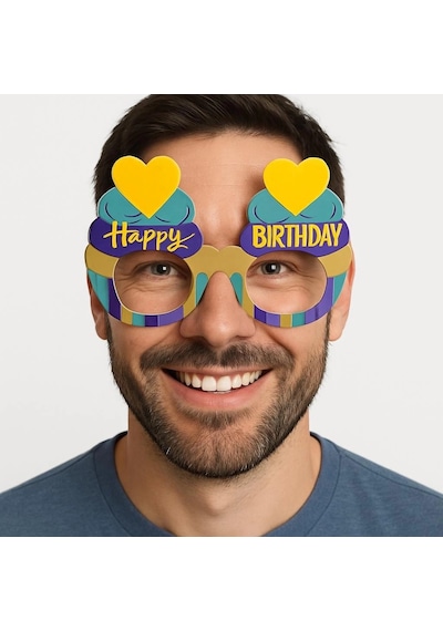 Cupcake Temalı Doğum Günü Renkli Karton Happy Birthday Gözlüğü 6 Adet 1