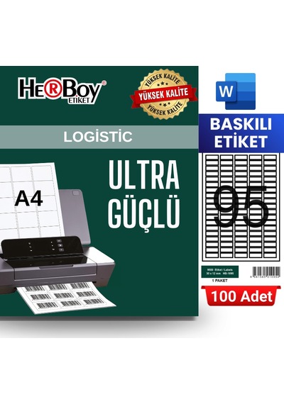 Herboy Hb-1095 30 X 12 Mm A4 Baskılı Laser Etiket 100 Adet