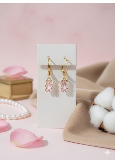 925 Ayar Papatya Silver Ayıcık Küpe.rose.gold.rodaj Gümüş