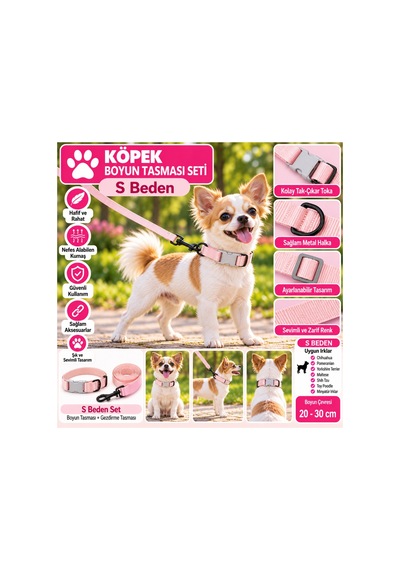 Senye Köpek Boyun Tasması Seti Düz Pembe S Beden Boyun 20-30 Cm Çok Renkli