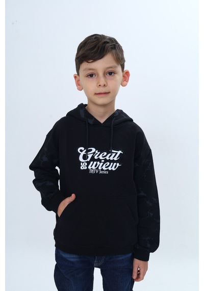 Toontoy Kids Toontoy Erkek Çocuk Great 98 Wiew Yazı Baskılı Sweatshirt Siyah