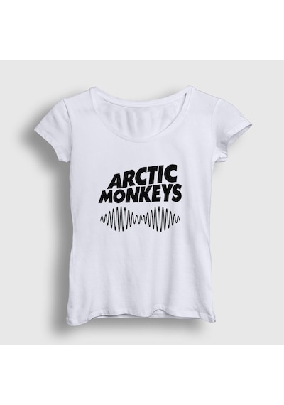 Presmono Kadın Cover Arctic Monkeys T-shirt Beyaz