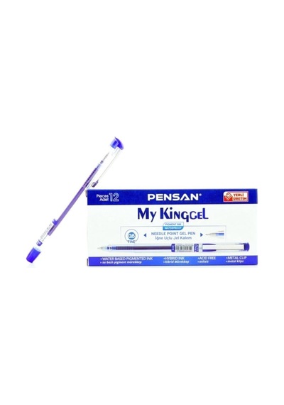 My King Jel Kalem, 0,5 Mm, Mavi, Metal Klips, 12 Adet