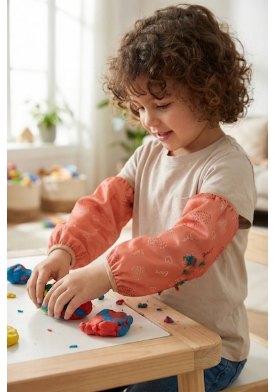 Sıvı Geçirmez Lastikli Bebek Mama Beslenme Kolluğu Seti Çocuk Aktivite Etkinlik Kol Kılıfı Love