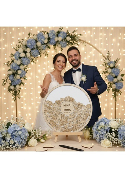 Düğün-nişan Beyaz Pleksi 50 Cm Yuvarlak Misafir-hatıra Anı Kutusu + Şövale Ve Kalem Hediyeli