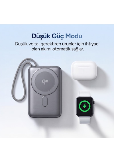 Juo 10000 Mah Qi2 Magsafe Powerbank Standlı Pd 22.5w Taşınabilir Kablosuz Hızlı Şarj Cihazı Gri