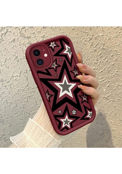 Apple iPhone 11 Uyumlu Darbeye  Dayanıklı Kamera Korumalı Bordo Silikon Baskı Desenli Kılıf