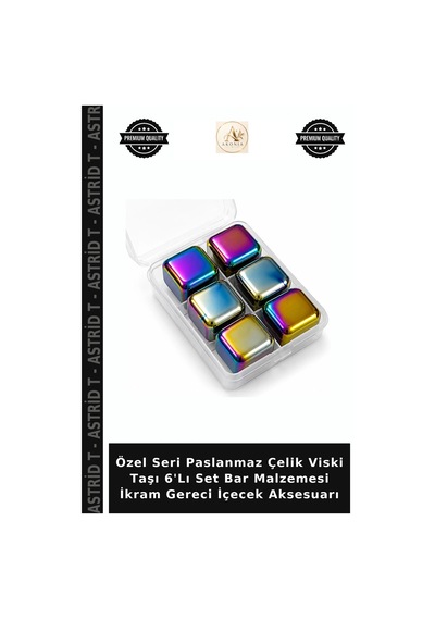 Özel Seri Paslanmaz Çelik Viski Taşı 6'lı Set Bar Malzemesi İkram Gereci İçecek Aksesuarı