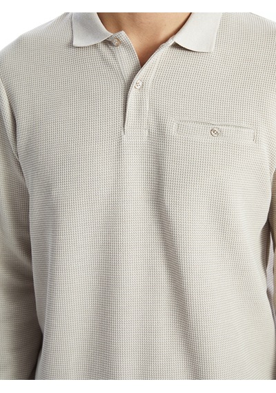 Lcwaıkıkı Classic Bej Polo Yaka Uzun Kollu Erkek Sweatshirt
