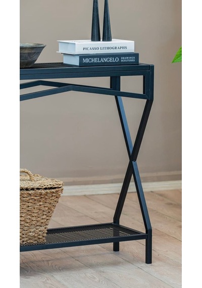 Uykula Modern Tasarım Siyah Metal Dresuar - Antre Ve Salon Konsolu 76 Cm