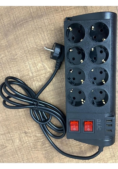 Ftr-08 3 Usb / 8 Priz Girişli Açma-kapama Düğmeli Termal Akım