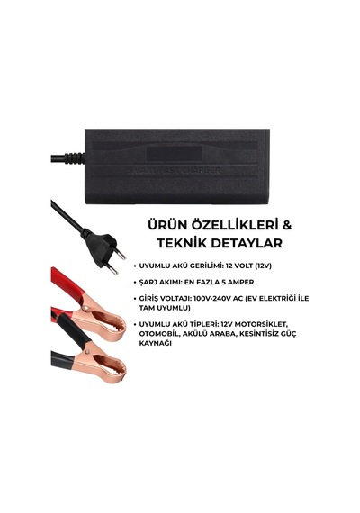 Tr Powermaster 12v 5a Akıllı Hızlı Akü Şarj Cihazı - 3 Aşamalı Otomatik Şarj, Ters Kutup Ve Kısa Devre Koruma
