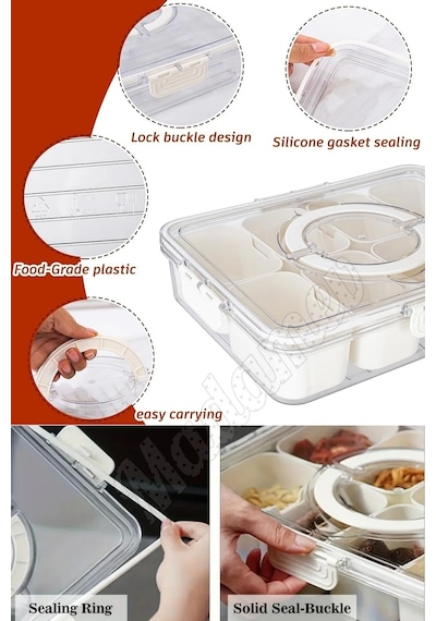 Tilbe Home 8 Bölmeli Taşınabilir Kilit Kapaklı Saklama Kabı Kahvaltılık Organizer Piknik Seti Gıda K Beyaz