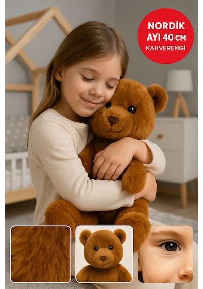 Kahverengi Nordik Ayı 40 Cm Yumuşak Peluş Oyuncak Sarılabilir Hediye Bebek & Çocuk Peluş Ayıcık Diğer