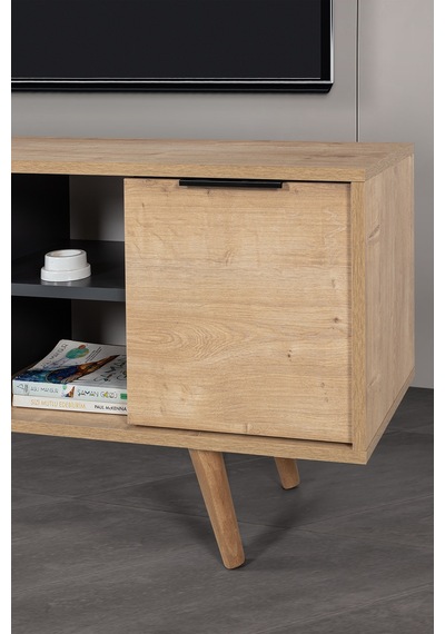3319 Sina 130 Cm Ahşap Ayaklı , Metal Kulplu Tv Ünitesi , Safir - Antrasit , Tv Sehpası , Salon Safir - Antrasit