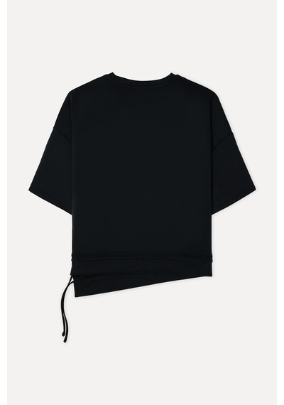 Mudo Kadın Kadın Siyah Loose Fit 3/4 Kol Bisiklet Yaka Sweatshirt 1272667