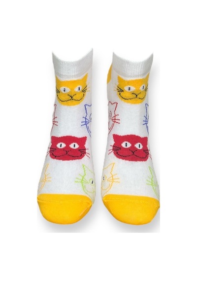 Me-vo Tekli Beyaz Renkli Bay/bayan Unisex Esnek Nem Alabilen Pamuklu Kedi Desenli Patik Çorap Beyaz