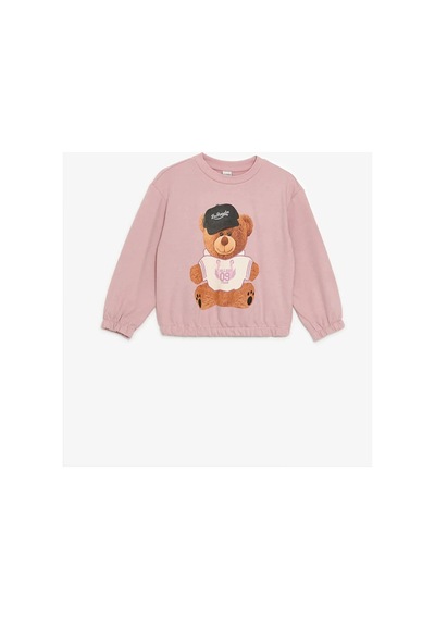 LC Waikiki Lcw Kids Pembe Bisiklet Yaka Baskılı Uzun Kollu Kız Çocuk Sweatshirt