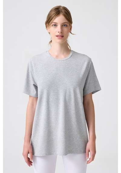 Los Ojos X Melodi Gri Melanj Oversize Geniş Kalıp Tişört Boyfriend T-shirt Gri Melanj Gri Melanj