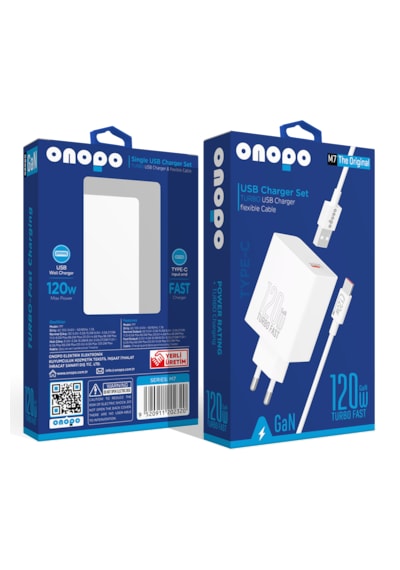 Onopo 120w Usb Turbo Hızlı Şarj Aleti Seti Esnek Kablo Type-c M7
