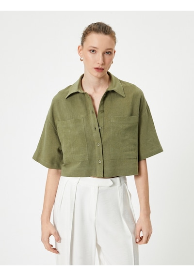 Koton Crop Oversize Gömlek Viskon Keten Karışımlı Düğmeli Kısa Kollu Cepli Bej 4sak60415pw Ekru Koton Crop Oversize Gömlek Viskon Keten Karışımlı Düğmeli Kısa Kollu Cepli Bej 4sak60415pw Ekru