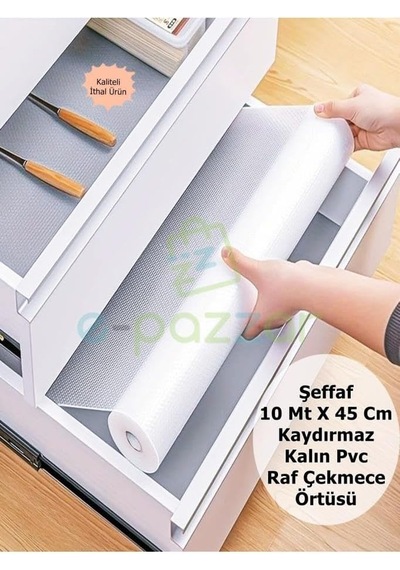 Tr 10 Mt X 45 Cm Şeffaf Kaydırmaz Pvc Buzdolabı Raf Masa Çekmece Ayakkabılık Koruyucu Leke Tutmaz Örtü Genel