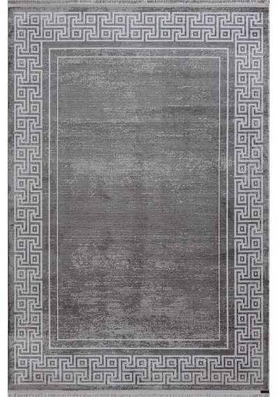 Trend 2809 Gri Halı Krem Kenar Çerçeveli Modern Ince Yumuşak Akrilik Tozuaz Salon Halısı Koridor-942 Gri