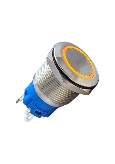 E82 19mm Metal Buton Yaylı 12-24v Turuncu Led 1no/1nc