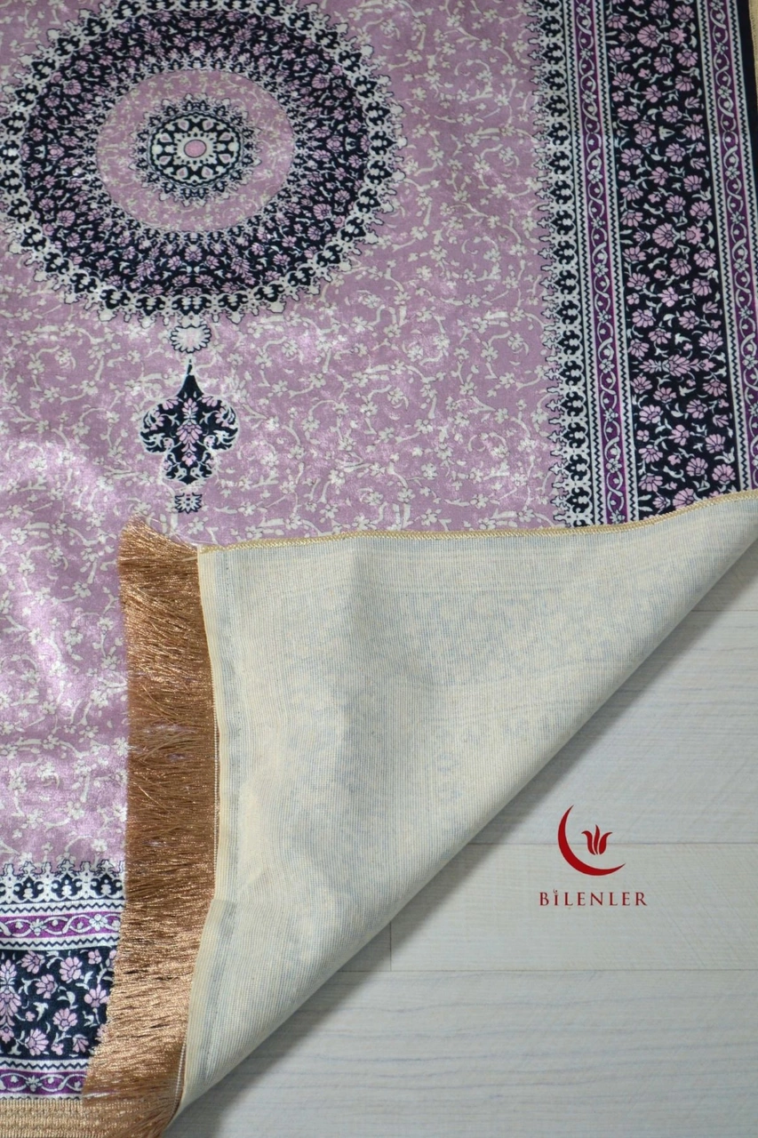 Keseli Seccade - 70x110 Cm - Taşınabilir - İnce, Şık Ve Etnik Desenli Mor
