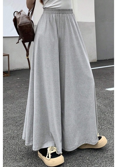 Tarz Cool Kadın 2 İplik Oversize Bol Paça Tasarım Eşofman Altı Yüksek Bel Rahat Model Gri Melanj