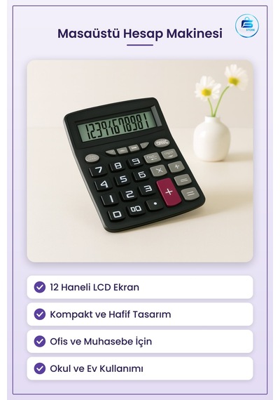 Masaüstü Hesap Makinesi Haneli Lcd Ekran Ofis Muhasebe Kasa Okul Çok Renkli