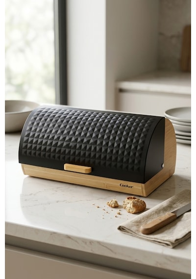 Cooker Lunora Metal Kapaklı Bambu Ekmek Kutusu Ckr4539 Siyah