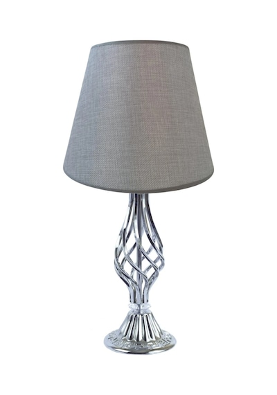 Gri Kumaş Başlık Metal Burgu Ayaklı Modern Abajur 50x25 Cm