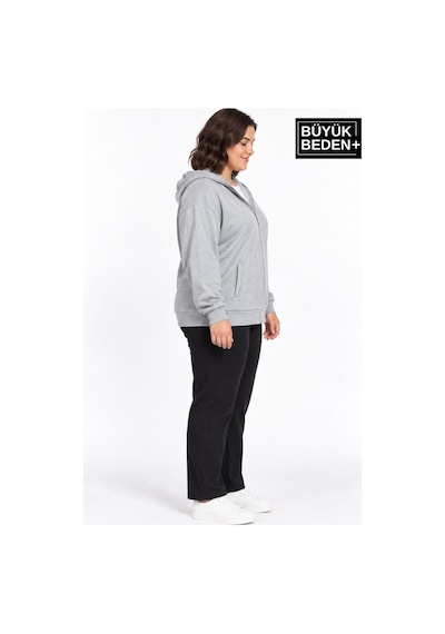 Süperlife Kadın Büyük Beden Fermuarlı Kapüşonlu Cepli Sweatshirt Hırka Rahat Kalıp Spr26bhrk961 Gri Süperlife Kadın Büyük Beden Fermuarlı Kapüşonlu Cepli Sweatshirt Hırka Rahat Kalıp Spr26bhrk961 Gri