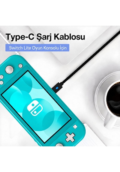 Switch Lite Şarj Kablosu 3 Metre Led Göstergeli Ns Lite Oyun Konsolu Type-c Örgü Kablo